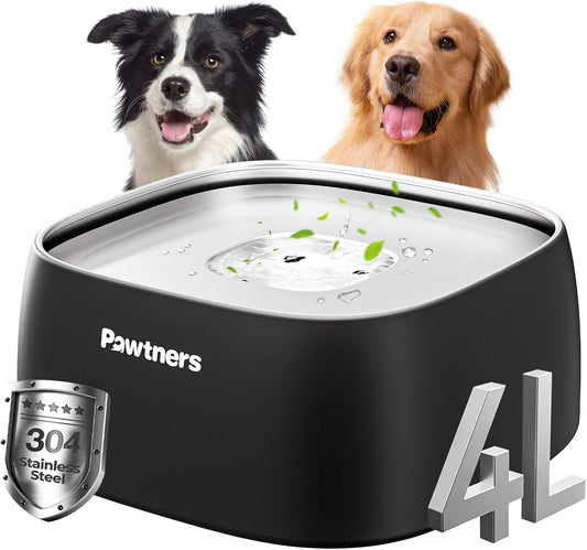 Pawtners All Stainless Steel Dog Water Bowl No Spill,135oz Anti-Splash Dog Bowl with Non-Slip Base, Spill Proof for Medium Large Messy Drinkers, Slow Drinking, Slobber Stopper,Easy to Clean