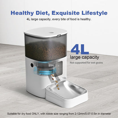 ANDOLL HOME Automatic Cat Feeder, 4L Cat Food Dispenser with 10s Voice Recorder, Pet Feeder up to 8 Meals per Day, Timed Dog Feeder with Dry Food Sealed Ring