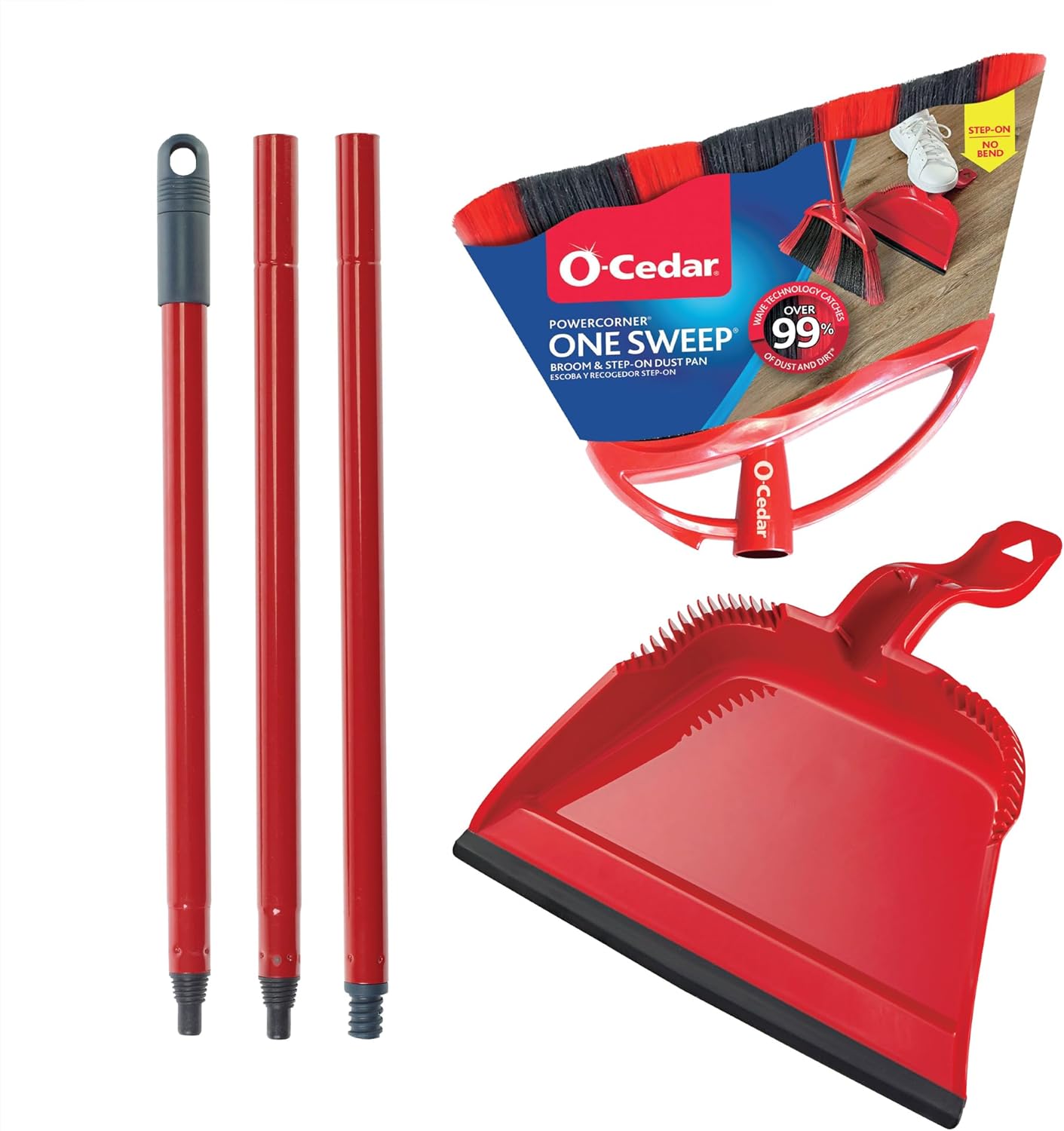 O-Cedar Pet Pro Broom with Step-On Dustpan | Remove 99% with One Sweep | Removes 3 Times More Pet Hair | Quiet Cleaning Tool for Cat and Dog Owners