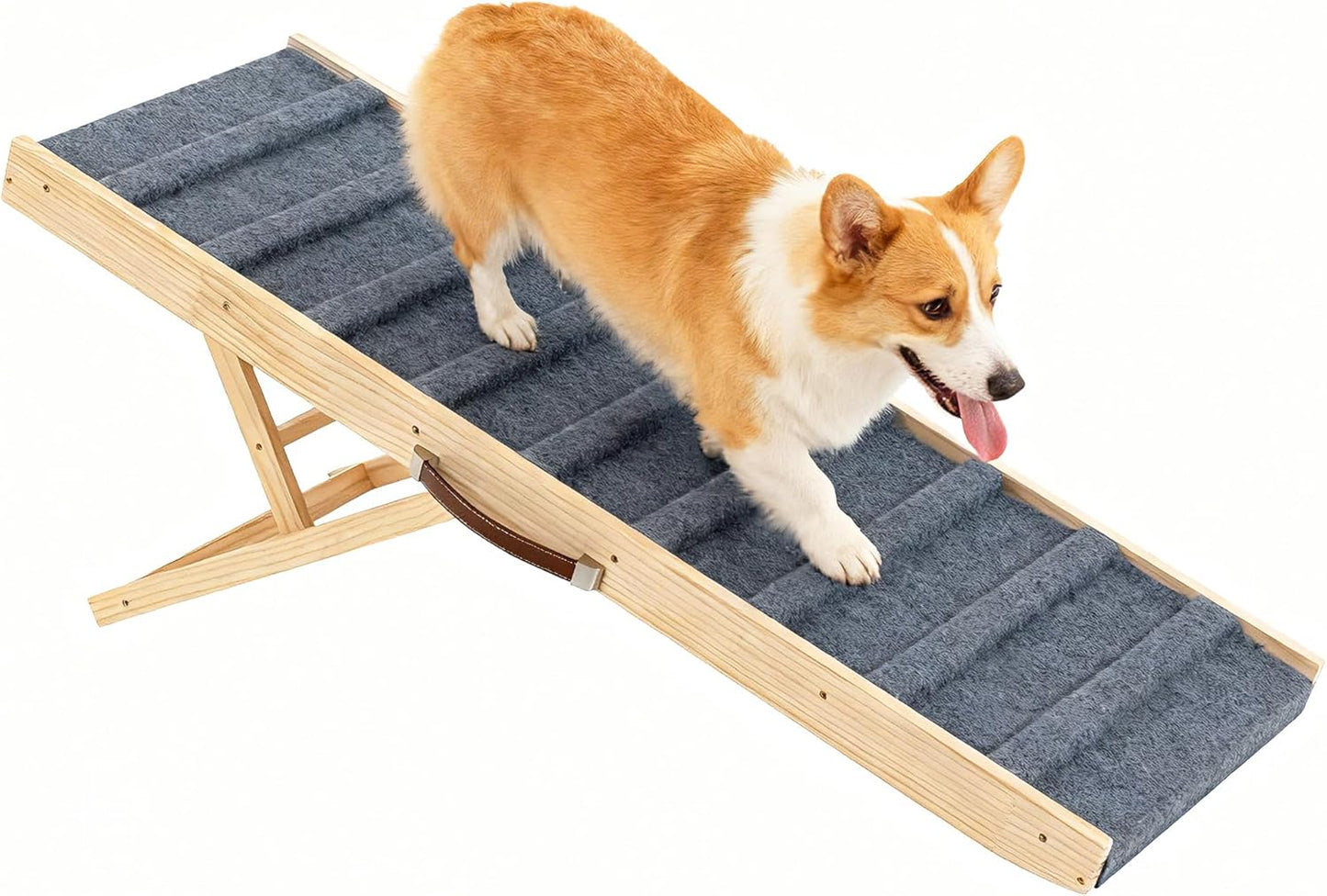 Dog Ramp for Bed, 39.4" Long Wooden Pet Ramp for Small & Large Dogs, 4 Adjustable Heights 12.2" to 22" with Anti-Slip Carpet & Carrying Handle Holds, Portable Dog ramps for Car, Bed, Couch, Outdoo