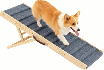 Dog Ramp for Bed, 39.4" Long Wooden Pet Ramp for Small & Large Dogs, 4 Adjustable Heights 12.2" to 22" with Anti-Slip Carpet & Carrying Handle Holds, Portable Dog ramps for Car, Bed, Couch, Outdoo