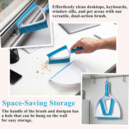 Pet Hair Removal Brush with Mini Dustpan – Pet Rubber Brush for Dogs & Cats, Double-Sided Squeegee Tool for Carpet, Clothes, Sofa, Bed Sheets - Easy Storage