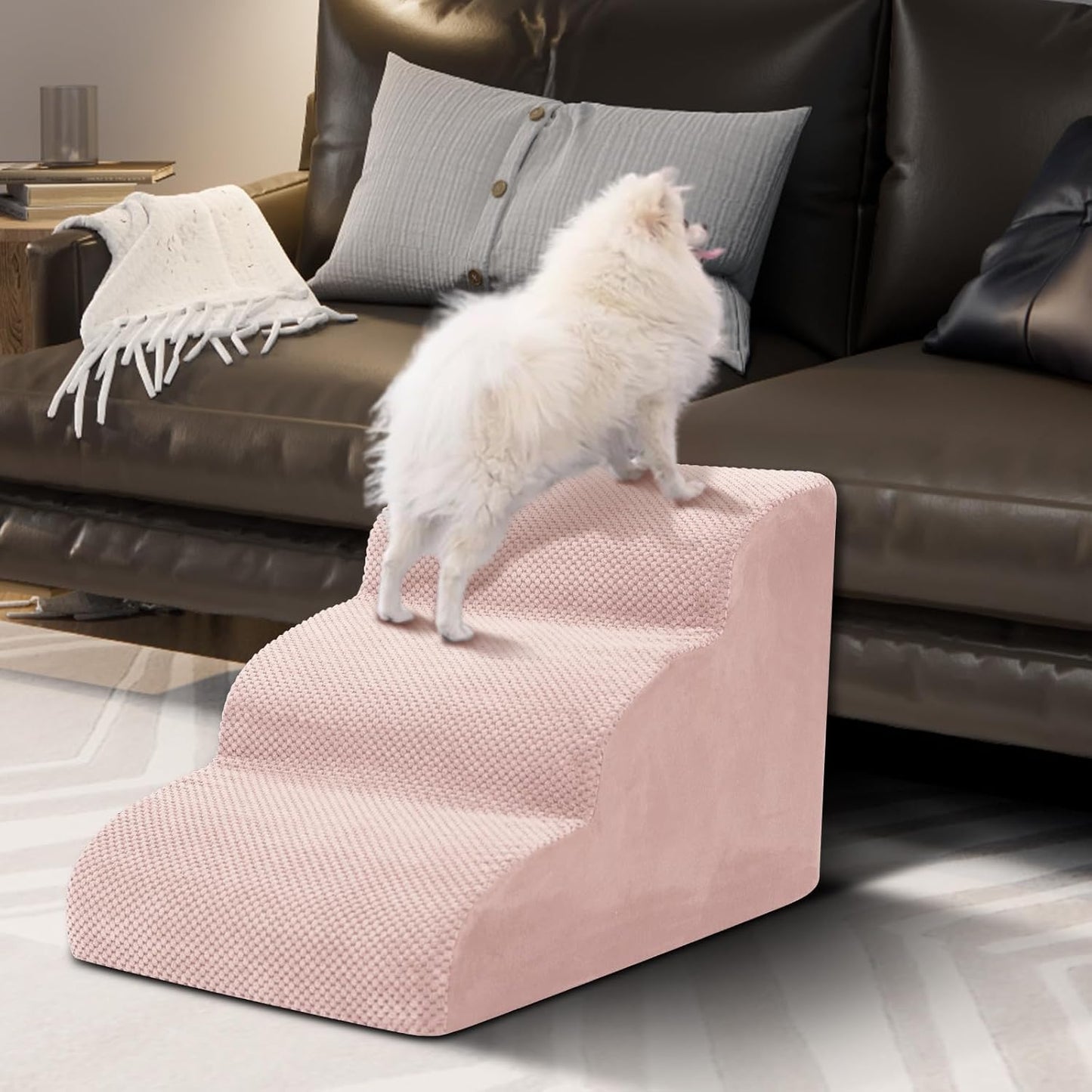Dog Stairs for Small Dogs - High Density Foam Dog Ramp, Extra Wide Pet Steps with Non-Slip Bottom for High Beds, Couche and Sofa, Best for Pet Injured, Older Dogs Cats (Grey, 4 Steps)