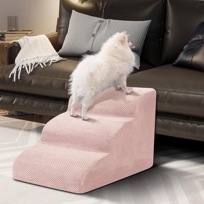 Dog Stairs for Small Dogs - High Density Foam Dog Ramp, Extra Wide Pet Steps with Non-Slip Bottom for High Beds, Couche and Sofa, Best for Pet Injured, Older Dogs Cats (Grey, 4 Steps)
