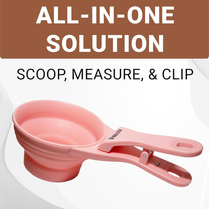 MeasureMate Pet Food Scoops with Bag Clip for Dog and Cat - 3-in-1 Multi-Function Collapsible Food Measuring Cup - 1 Cup Capacity, 8oz, Green - Dishwasher Safe