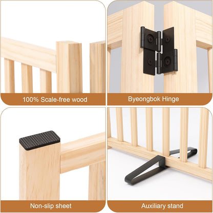 YOCAN Non-Painted Wood FreeStanding Pet Gate for Dogs,Wooden Dog Gates for Doorways, Stairs,The House, Dog Fences Indoor Puppy Gate-2 Panel H:23”