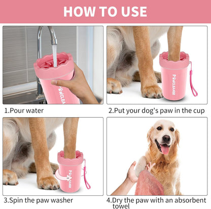 Professional 7 in 1 Dog Paw Cleaner for Dogs & Cats - Includes 1 Portable Paw Washer, 1 Bath Brush, 2 Dog Toothbrushes and 3 Absorbent Towels Note: Fits Paws up to 2 Inches Wide (Small, Blue)