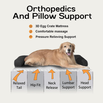 Large Dog Bed Orthopedic Washable - Beds Bolster - Medium XL XLarge Big Dogs - Memory Foam Couch Sofa - Waterproof with Removable Cover