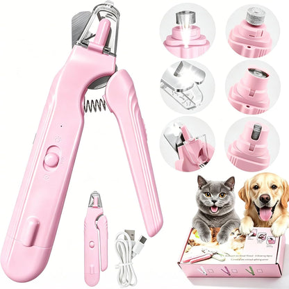 2-in-1 Dog Nail Grinder & Dog Nail Clippers Trimmers for Large Medium Small Dogs Cats Pets Claw Trimmer with LED Lights (White)