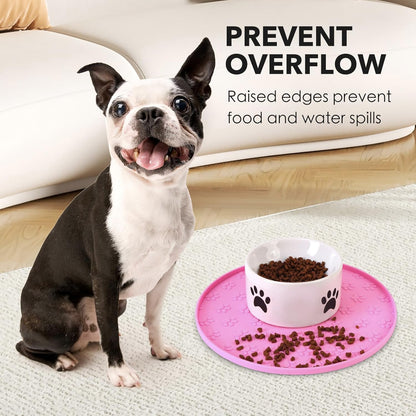 Silicone Pet Food Mat - Waterproof Dog & Cat Feeding Mat with High Lip to Prevent Spills & Protect Floors, Black