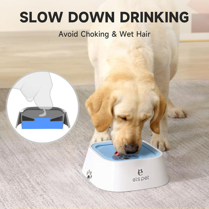 ELS PET Travel Bowl, No Spill, No Drip Slow Water Feeder/Dispenser for Dogs, Cats, 35oz/1L, Splash Proof Travel Bowl for Crate and Car, Keeps Floor & Beard Dry, Dishwasher Safe (Grey)
