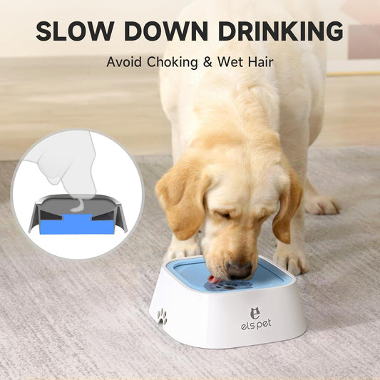 ELS PET Travel Bowl, No Spill, No Drip Slow Water Feeder/Dispenser for Dogs, Cats, 35oz/1L, Splash Proof Travel Bowl for Crate and Car, Keeps Floor & Beard Dry, Dishwasher Safe (Grey)