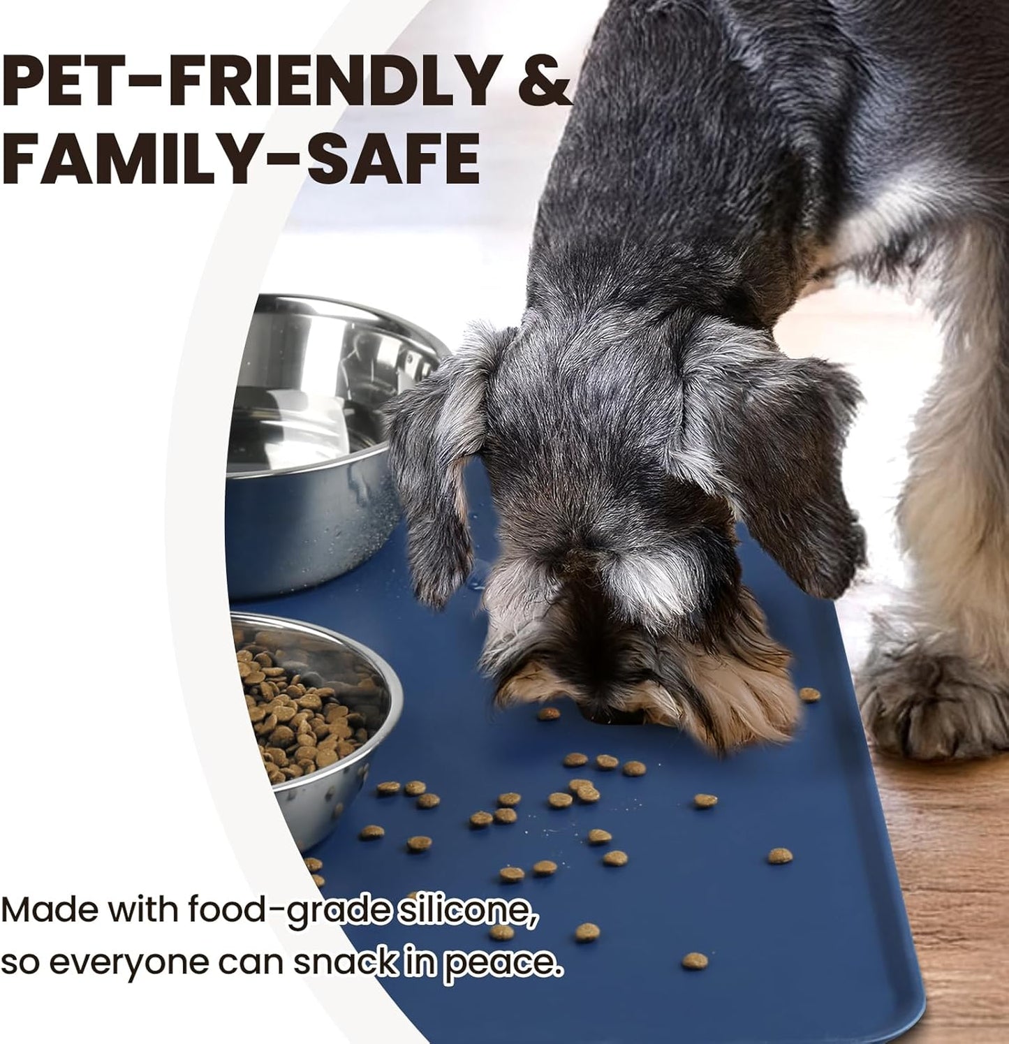 VIVAGLORY Dog Food Mat Flexmat Dog Bowl Mat, Placemat Food Tray with Raised Edges & Lip for Indoor Floor, Non Slip Waterproof Silicone Dish Placemat for Cat & Pet, S, Grey