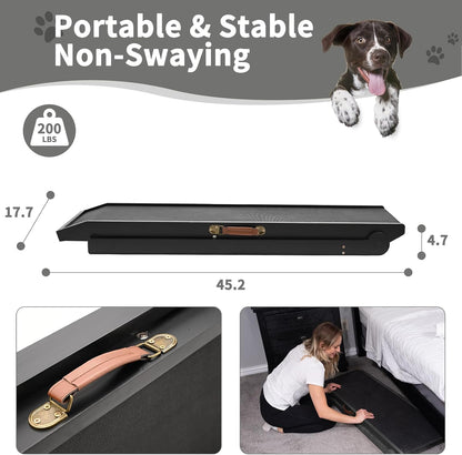 ABORON Antislip Dog Ramp, Adjustable Folding Pet Ramp for Small & Large Old Dogs & Cats, High Traction Portable Rubber Paw Ramps, Supports up to 200 lbs, Used for Bed Couch SUV, 39.3'' Long