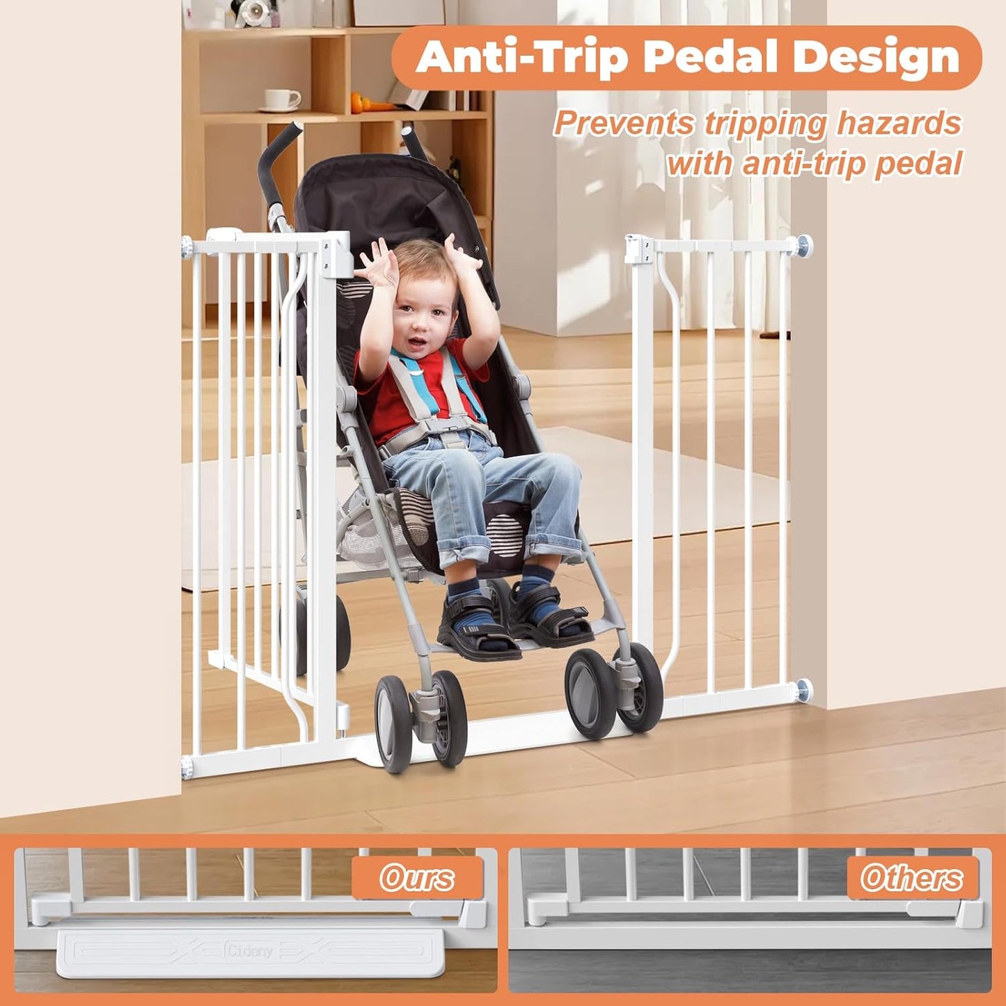 Baby Gate No Drilling, 29"-40" Auto Close Dog Gate Indoor for Doorways & Stairs, Pressure Mounted Adjustable Pet Gate, Easy Walk Through Child Gate for Children & Pets Stroller Friendly, White