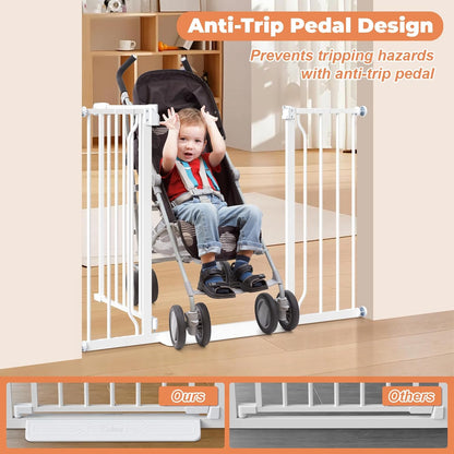 Baby Gate No Drilling, 29"-40" Auto Close Dog Gate Indoor for Doorways & Stairs, Pressure Mounted Adjustable Pet Gate, Easy Walk Through Child Gate for Children & Pets Stroller Friendly, White