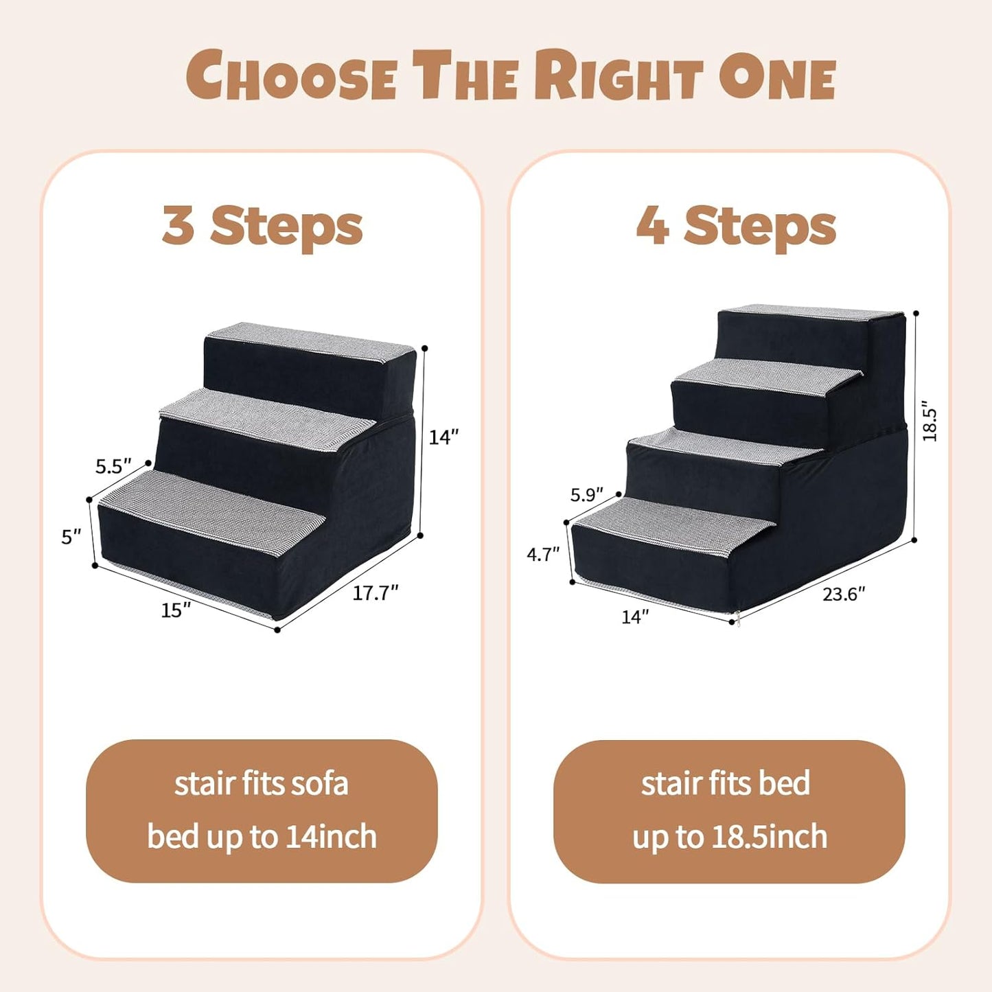 Dog Stairs for Small Dogs, 3 Step Dog Stair for High Bed and Couch, Non-Slip High Density Foam Sturdy Pet Steps with Removable Washable Cover for Older Cat