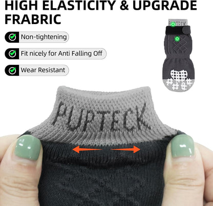 PUPTECK Anti Slip Dog Socks with Double Grippers for Hardwood Floors, Shoes for Hot/Cold Pavement, Boots & Paws Protectors to Prevent Licking, Traction Booties for Senior Small Large Dogs