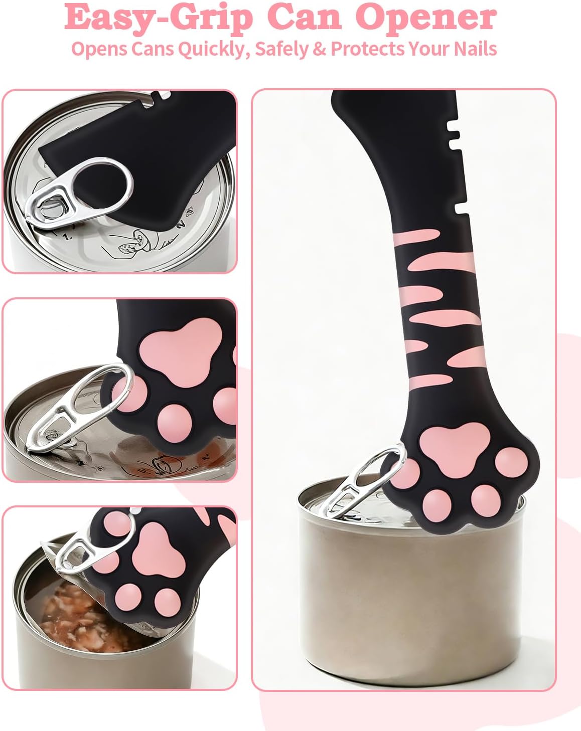 6 PCS Cat Food Can Covers Set, Reusable Silicone Can Lids with Opener, Stainless Steel Wet Food Spoon & Cat Treat Squeezer for Pet Feeding and Storage, Fits Cats & Dogs