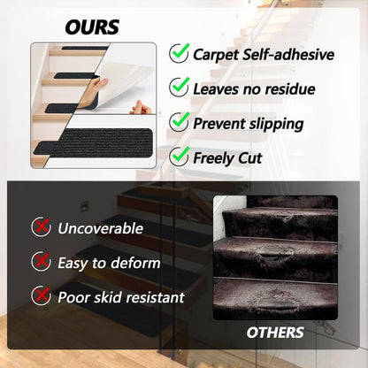 Stair Treads for Wooden Steps Carpet, Non-Slip Stair Runner Indoor Outdoor Stair Tread Mats Covers Pads, 19" x 31"Matching Landing Step Runner for Elders, Kids and Dogs (19" x 31", Black)