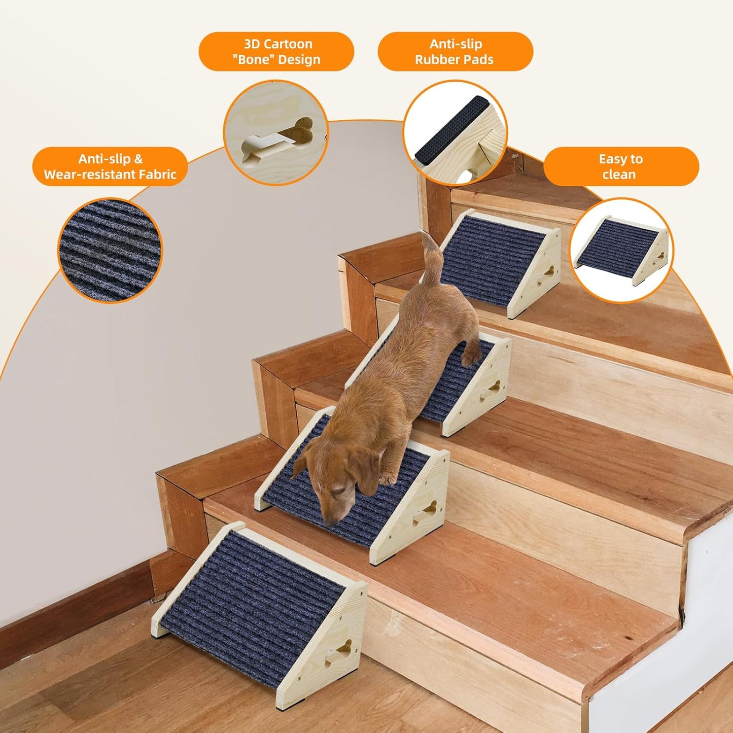 4 Pack Wooden Dog Ramp for Stairs Suits for Small Medium Large Dogs Cats, Pet Steps for Staircase Ramp for Dogs Cats, Need Installation(Gray, S: 11.8 * 9.8 * 5.9 inches)