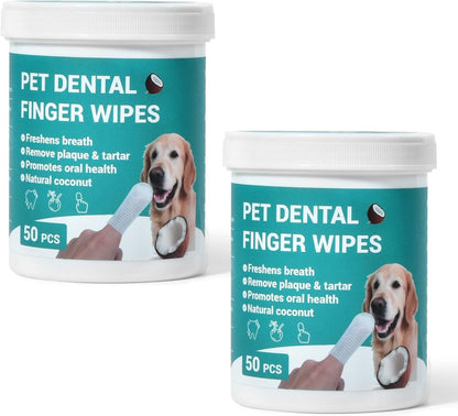 Teeth Cleaning Wipes for Dogs & Cats, Natural Formula Dog Finger Toothbrush Wipes Remove Plaque & Tartar Buildup, No-Rinse Disposable Dog Dental Care Finger Wipes(100 PCS)