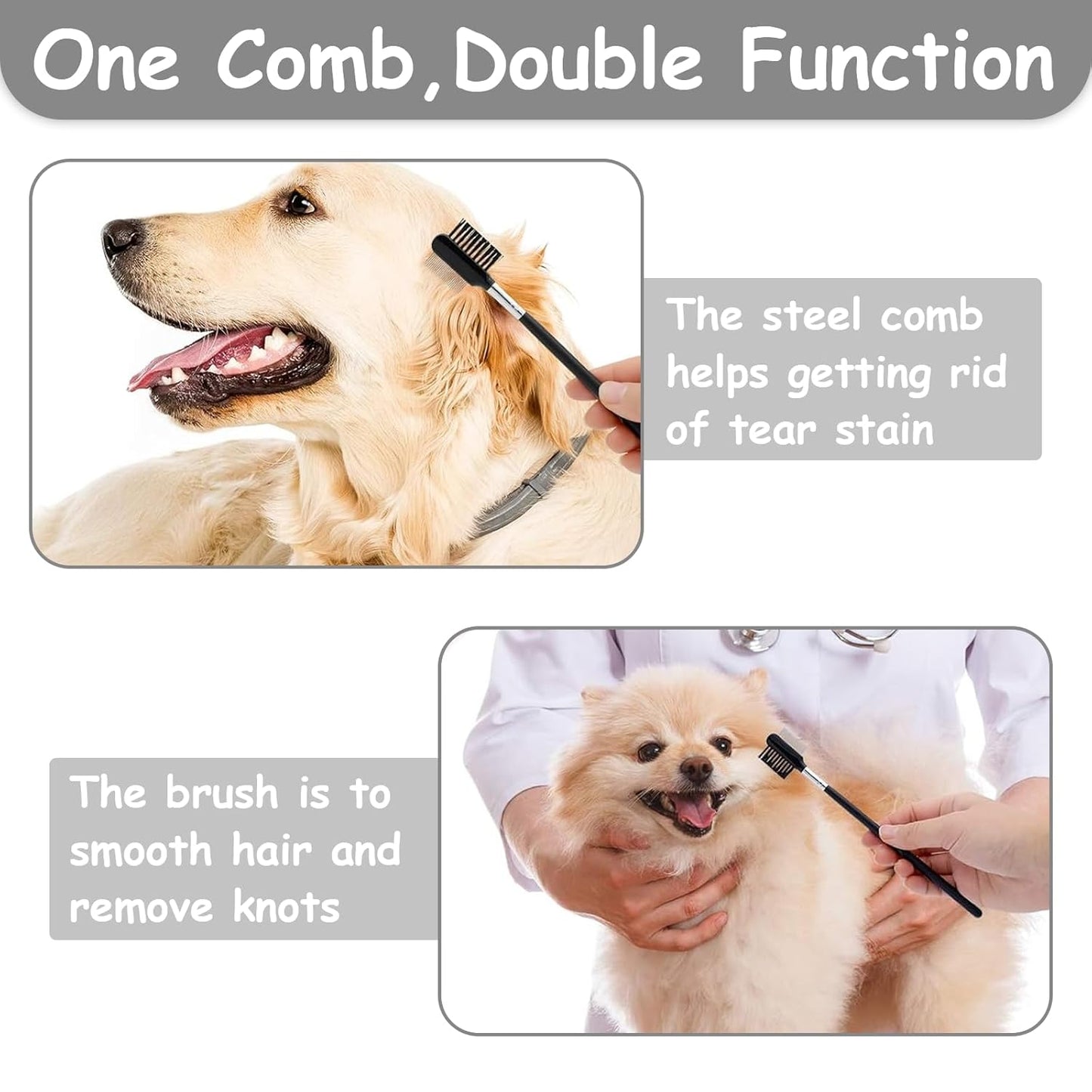 GUBCUB Pets Grooming Comb Kit for Small Dogs Puppies For Tear Stain Remover, 2-in-1 with Round Teeth to Remove Knots Crust Mucus