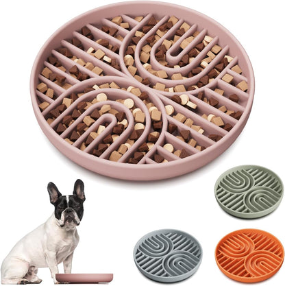 Slow Feeder Dog Bowls, Silicone Slow Feeder for Dogs & Puppies, Dog Puzzle Bowl with Suction Cup for Anxiety Relief, Slow Eating, Dishwasher Fit, for All Breed, Grey