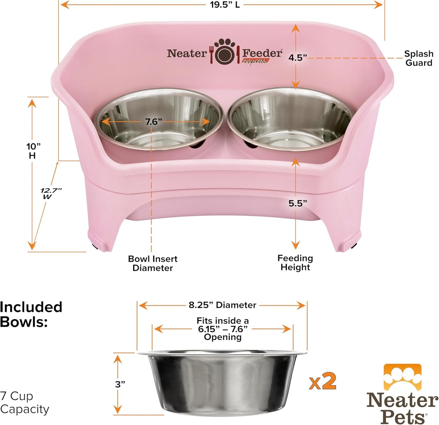Neater Feeder Express Mess Proof Dog Bowls Elevated for Small Breeds under 15 Lb, Made in USA, No Spill Raised Dog Food Bowl Stand, Stainless Steel Food and Water Bowl Set, Feeding Station, Cappuccino