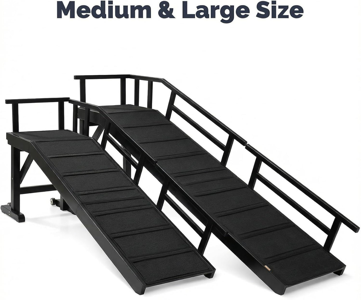 Dog Ramp for Bed or Couch, Wooden Pet Ramp with 20° Gentle Slope, Removable Side Rails, Non-Slip Surface, Top Platform & Wheels, Safe Bed Ramp for Small, Large & Senior Dogs, 60" Long, Mahogany