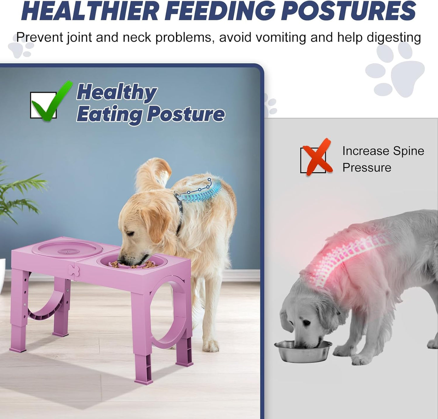 XIAZ Elevated Dog Bowls Large Breed Raised Dogs Bowl Stand Large/Medium Sized Dog Slow Feeder Dogs Bowls Food Water Stands 5 Heights Adjustable 9/11/12/14in Pet Feeder Dish Station