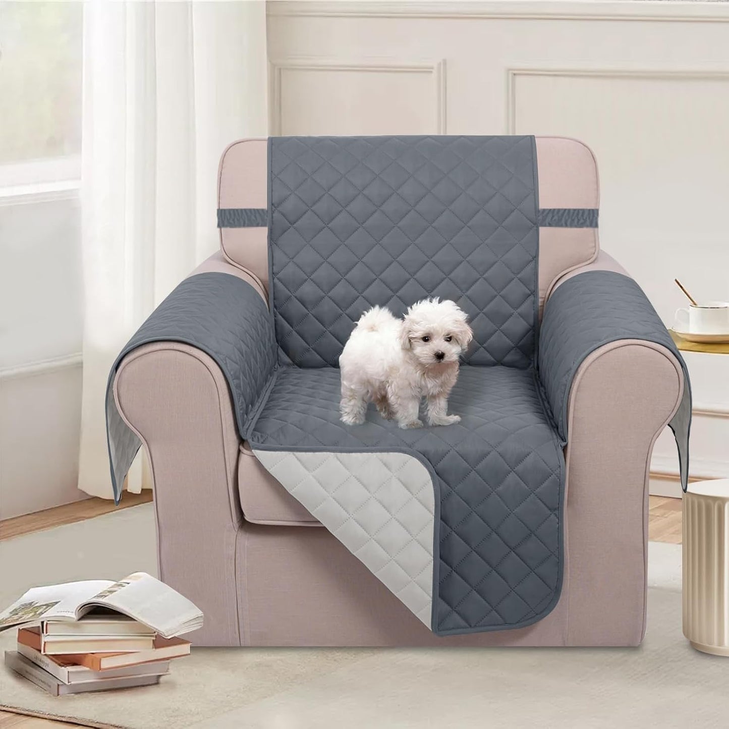 U-NICE HOME Reversible Sofa Cover Washable Couch Cover for Dogs Friendly with Elastic Straps Water Repellent Furniture Protector for 3 Cushion Couch (Sofa, Coffee/Beige) - Colors B