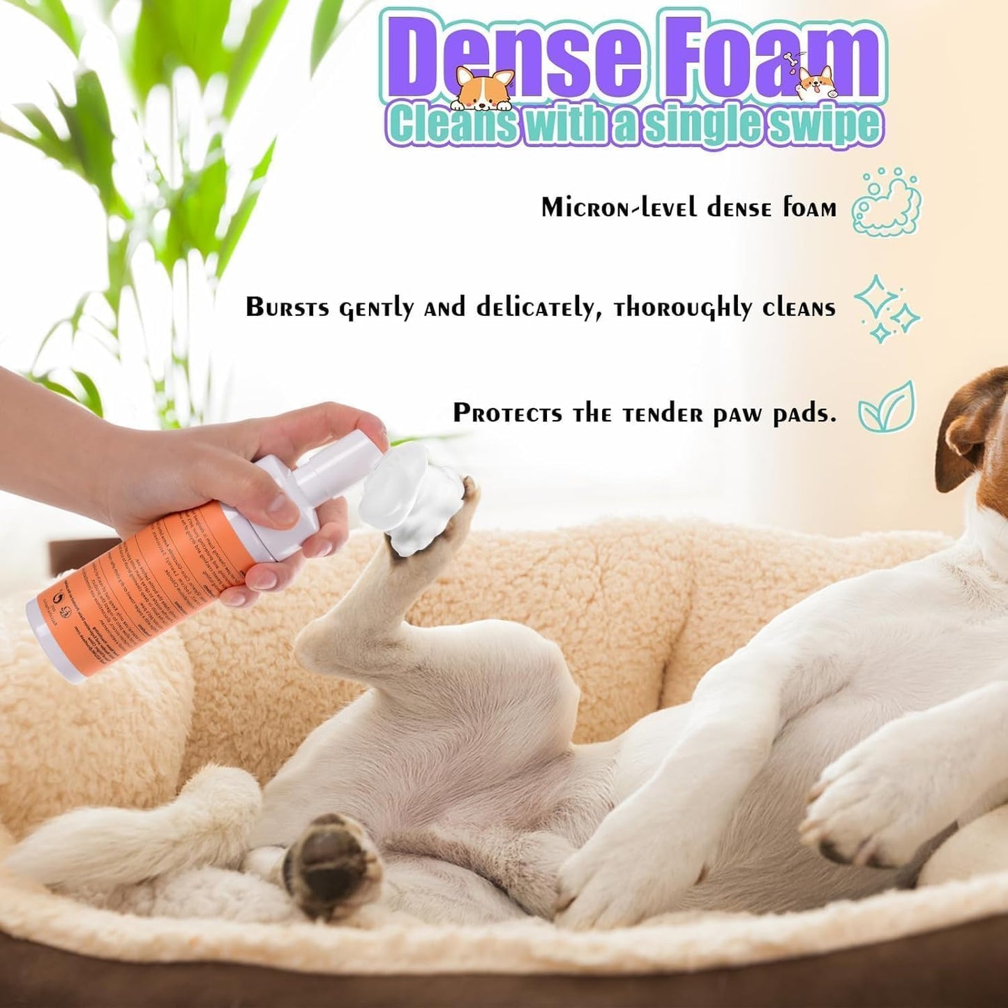 Paw Cleaner for Dogs and Cats,Magic Foam - Clean Paws No-Rinse Foaming Cleanser-Dry Shampoo, Foot Cleaner Brush - with Rose Extract, Odor Control Wash - Good for Puppy