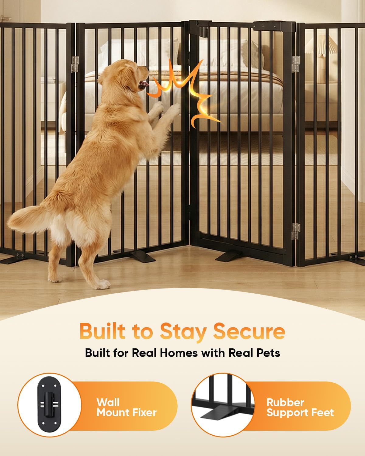 Full Metal Free Standing Dog Gate with Door for Indoor & Outdoor,80'' Extra Wide 32'' Tall Dog Gate for The Doorways,Large Openings,Decks,Porch,Pet Freestanding Safety Fence(4 Panels,Black)