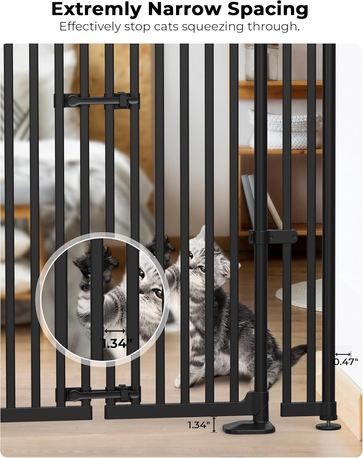 Extra Tall Cate Gate for Doorway: Pressure Mount 74.8"-90.5" Tall Cat Gate for Pets in Extra 30.3"-47.2" Width No Wall Drilling No Toddler for Indoor Stairs Hallway Room Safety Barrier