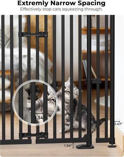 Extra Tall Cate Gate for Doorway: Pressure Mount 74.8"-90.5" Tall Cat Gate for Pets in Extra 30.3"-47.2" Width No Wall Drilling No Toddler for Indoor Stairs Hallway Room Safety Barrier