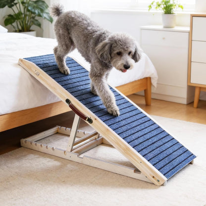 ZJSF Foldable Wooden Dog Ramp for High Bed, Dog Stairs for Small Dogs, High Traction Platform with 4 Adjustable Heights (14"-19.7"), 33", Supports up to 70 lbs