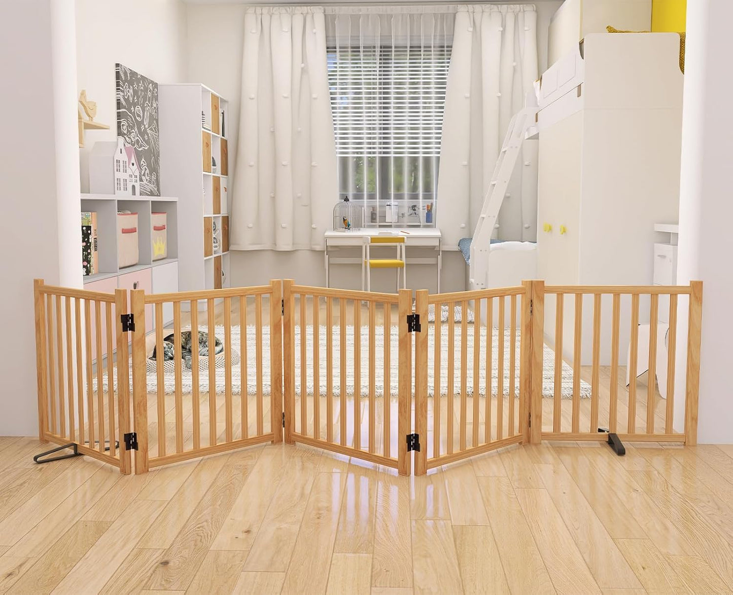 YOCAN Non-Painted Wood FreeStanding Pet Gate for Dogs,Wooden Dog Gates for Doorways, Stairs,The House, Dog Fences Indoor Puppy Gate-2 Panel H:23”