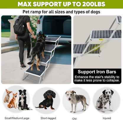 Dog Stairs for Large Dogs,Dog Stairs for Cars,Foldable Dog Ramp Pet Steps Light Weight Aluminum,Extra Wide Dog Stair for Large Dogs,High Beds, Trucks, Supports up to 200 lbs (Extra Wide-4 Steps)