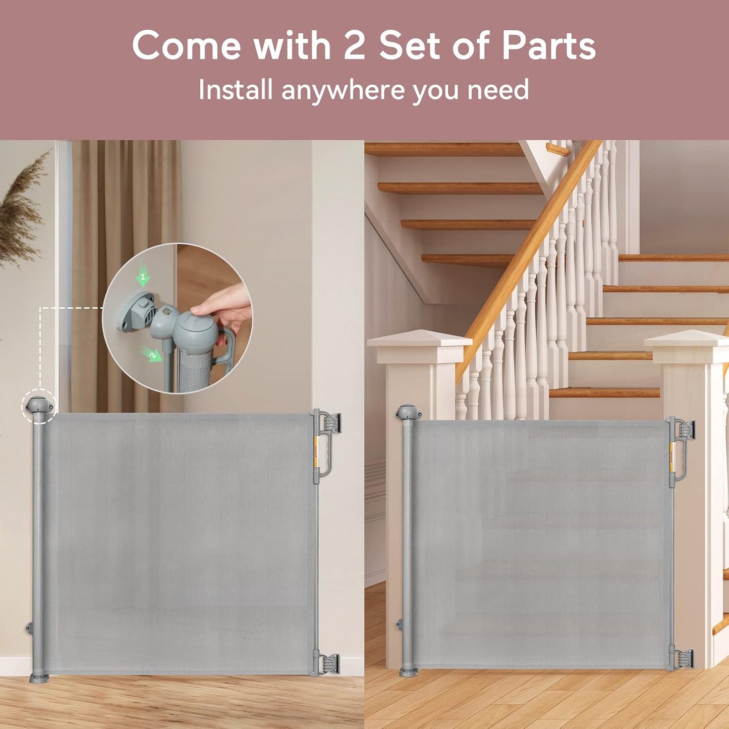 Momcozy Retractable Baby Gate, Mesh Baby Gate or Mesh Dog Gate, 33" Tall,Extends up to 71" Wide, Child Safety Gate for Doorways, Stairs, Hallways, Indoor/Outdoor