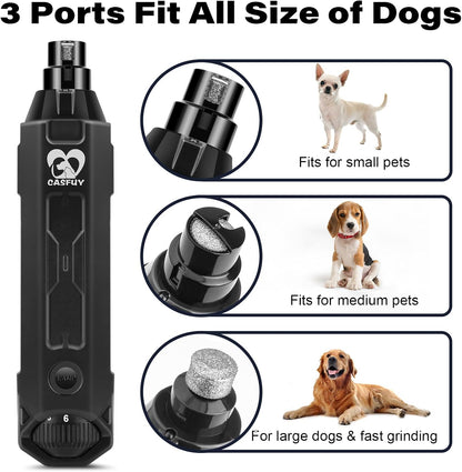 Casfuy 6-Speed Dog Nail Grinder - Newest Enhanced Pet Nail Grinder Super Quiet Rechargeable Electric Dog Nail Trimmer Painless Paws Grooming & Smoothing Tool for Large Medium Small Dogs (Blue)