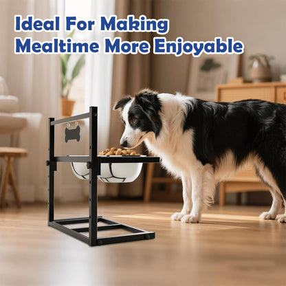 ADENGL 1.6 Gallon Elevated Dog Water Bowl for Large Dogs, 4-Height Adjustable (13–18'') Raised Stainless Steel Bowl with Spill-Proof Mat & Sturdy Metal Stand, Easy-Clean Feeder for Indoor/Outdoor Use