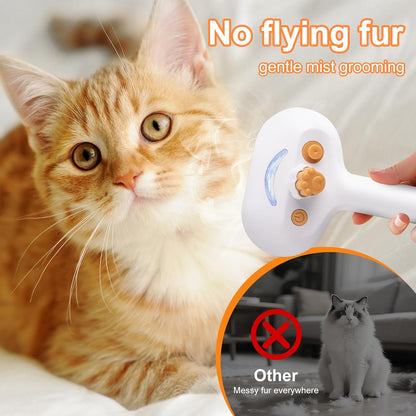 Pet Steam Brush for Dog & Cat – 3-in-1 Spray Hair Removal Comb for Shedding & Grooming, Softens Fur & Reduces Static – Water Brush for Long & Short Coats, Bath-Hating Pets, Includes Waterless Shampoo