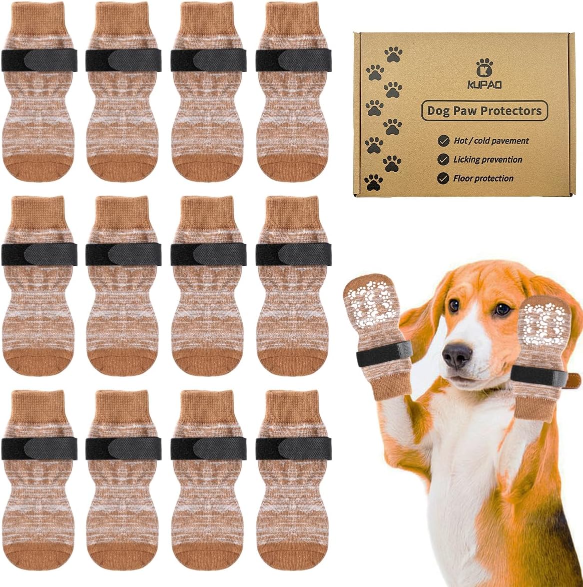 Dog Socks 12 Pack to Prevent Licking Paws, Anti Slip Dog Booties and Paw Protectors for Hardwood Floors Hot Pavement, Suitable for Small Medium Large Senior Dogs - Size Medium