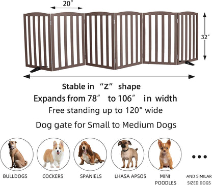 ZJSF Foldable Freestanding Indoor Dog Gate for House Wood White Long Pet Gates Dog Fence for Stairs Puppy Gates for Hallways,Pet Fence, Puppy Gate,Support Feet Included 24 "Height-3 Panels