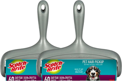 Scotch-Brite Pet Hair Pickup Extra Sticky Large Lint Roller, Designed for Removing Fur + Fluff on Couches, Clothes, Dog and Cat Beds, & More, 1 Pack, 60 Easy-Tear Adhesive Sheets Total