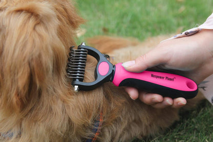 Maxpower Planet Dog Rake and Dog Hair Brush - Gently Removes Loose Undercoat, Mats and Tangled - Deshedding Grooming Tool for Dogs & Cats - Self Cleaning Slicker Brush - All Hair Types