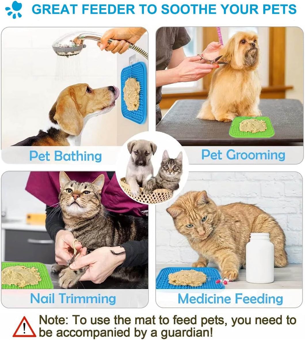 Azyh Licking Mat for Dogs & Cats 2 Pack, Slow Feeder Lick Pat for Large Dogs and Puppies, Anxiety Relief Dog Toys Feeding Mat for Butter Yogurt Peanut, Pets Bathing Grooming Training Mat (9.9'' × 6'')