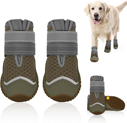 SlowTon Dog Shoes for Large Small Medium Dogs - Breathable Dog Boots for Summer Hot Pavement, Paw Protector for Outdoor Walking Winter Snow, Anti-Slip Rubber Dog Booties for Hardwood Floor (Green, 6)