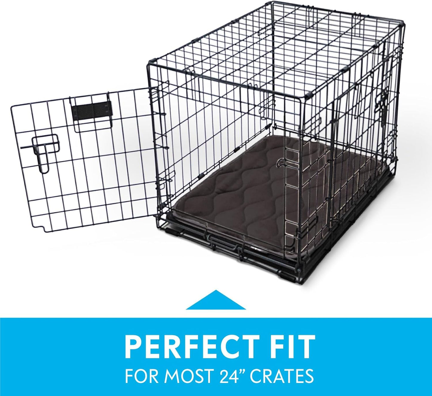 Paw Inspired Washable Padded Crate Mats for Dogs | 29” x 18” Pad, Fits 30-inch Kennels | Leakproof, Waterproof Bottom, Plush Pet Beds (Gray)